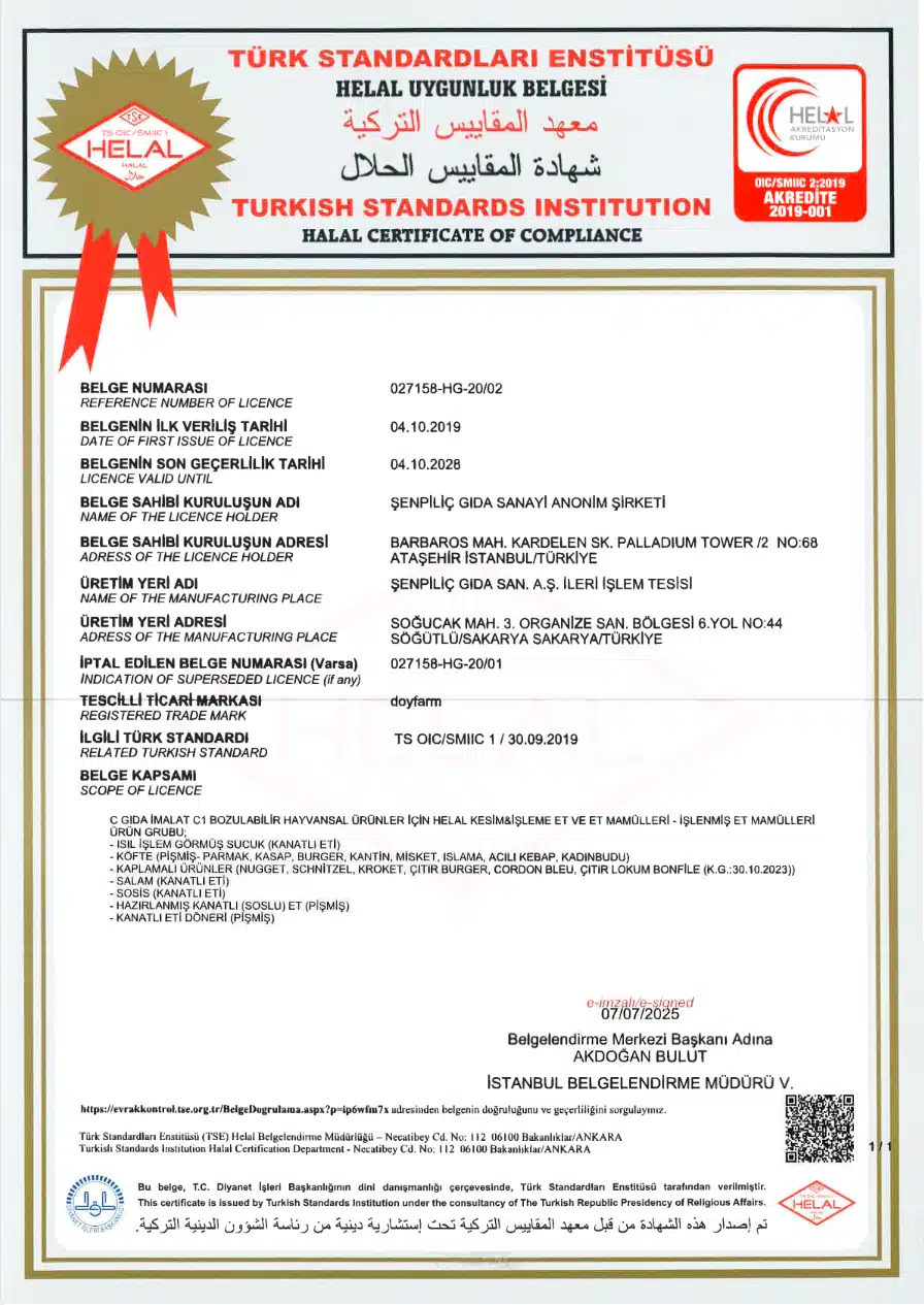 Helal Üretim Kriterlerine Uygunluk Belgesi